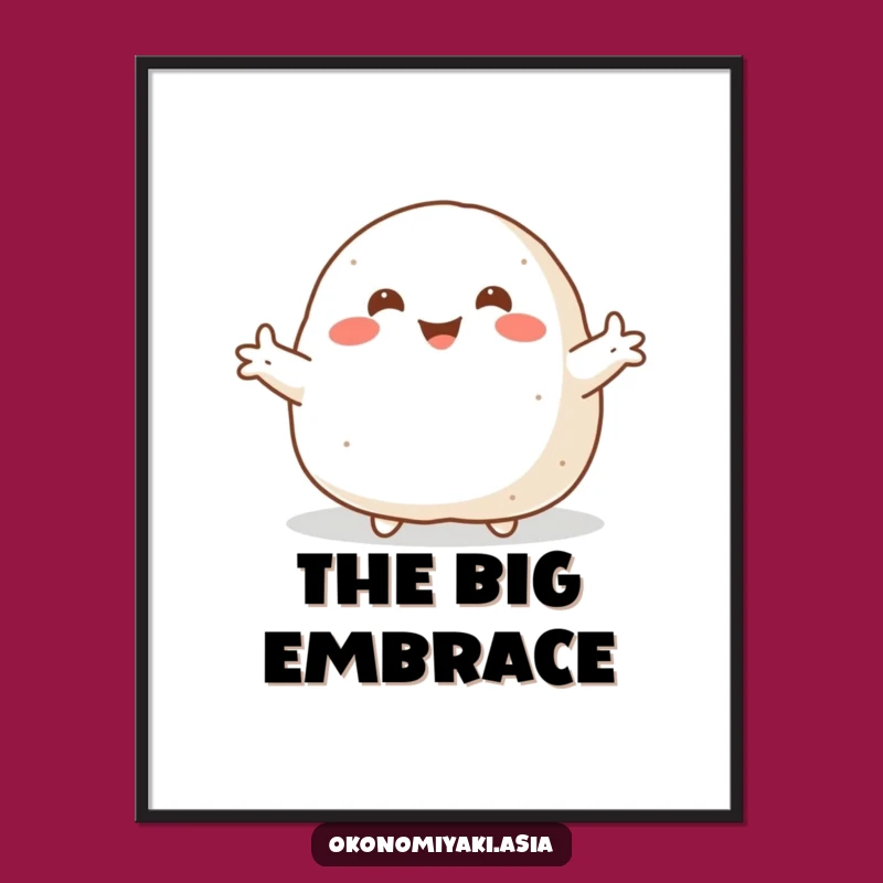 Funny Welcoming Onigiri Digital Art Print: Cute Wall Art for Homes