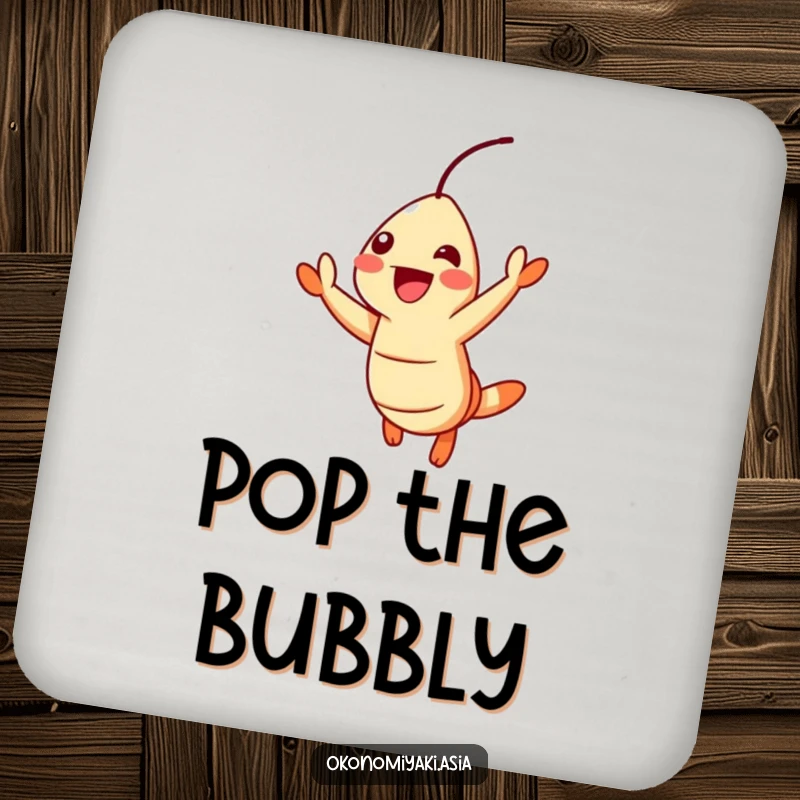 Funny Coaster Set of a cheerful tempura shrimp jumping with excitement, perfect for protecting surfaces with fun.