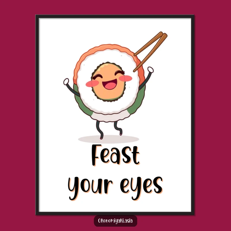 Funny Dancing Sushi Poster: Happy Foodie Wall Art, Fun Gift